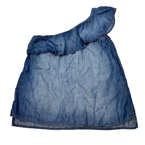 Cloth & Stone Women’s One Ruffle Shoulder Pullover Denim Top S - Picture 1 of 9
